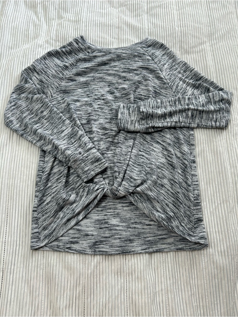 Time and Tru Gray Space-Dye Twist-Front Pullover